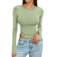 thumbnail image 5 of Women's Casual Basic Crop Tops Slim Fit Long Sleeve Crew Neck Solid Color Fall Pullover Shirts Tight Tee Mint Green S, 5 of 5