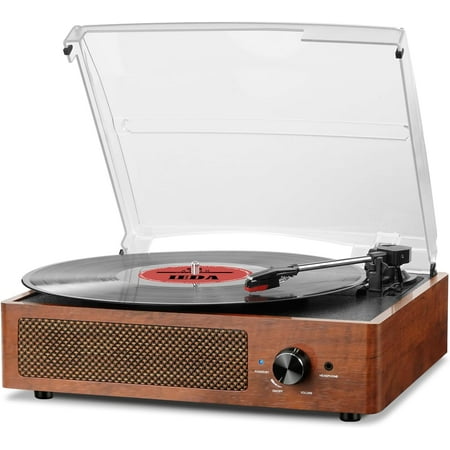 Vinyl Record Player Turntable with Built-in Bluetooth Receiver & 2 Stereo Speakers 3 Speed 3 Size Portable Retro Record Player for Entertainment and Home Decoration(Orange)