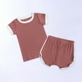 thumbnail image 2 of Pejock Baby Girls Boys Clothes Outfits Shirt Shorts Sets Kids Fashion Cute Solid Short Sleeve Shorts Cotton Casual Suit, 9-12Months, 2 of 6
