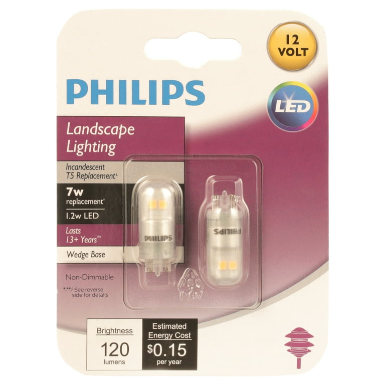 PHILIPS Landscape Lighting - Bombilla T5 de 12 voltios: 2800 Kelvin, 7  vatios, base de cuña, paquete de 4