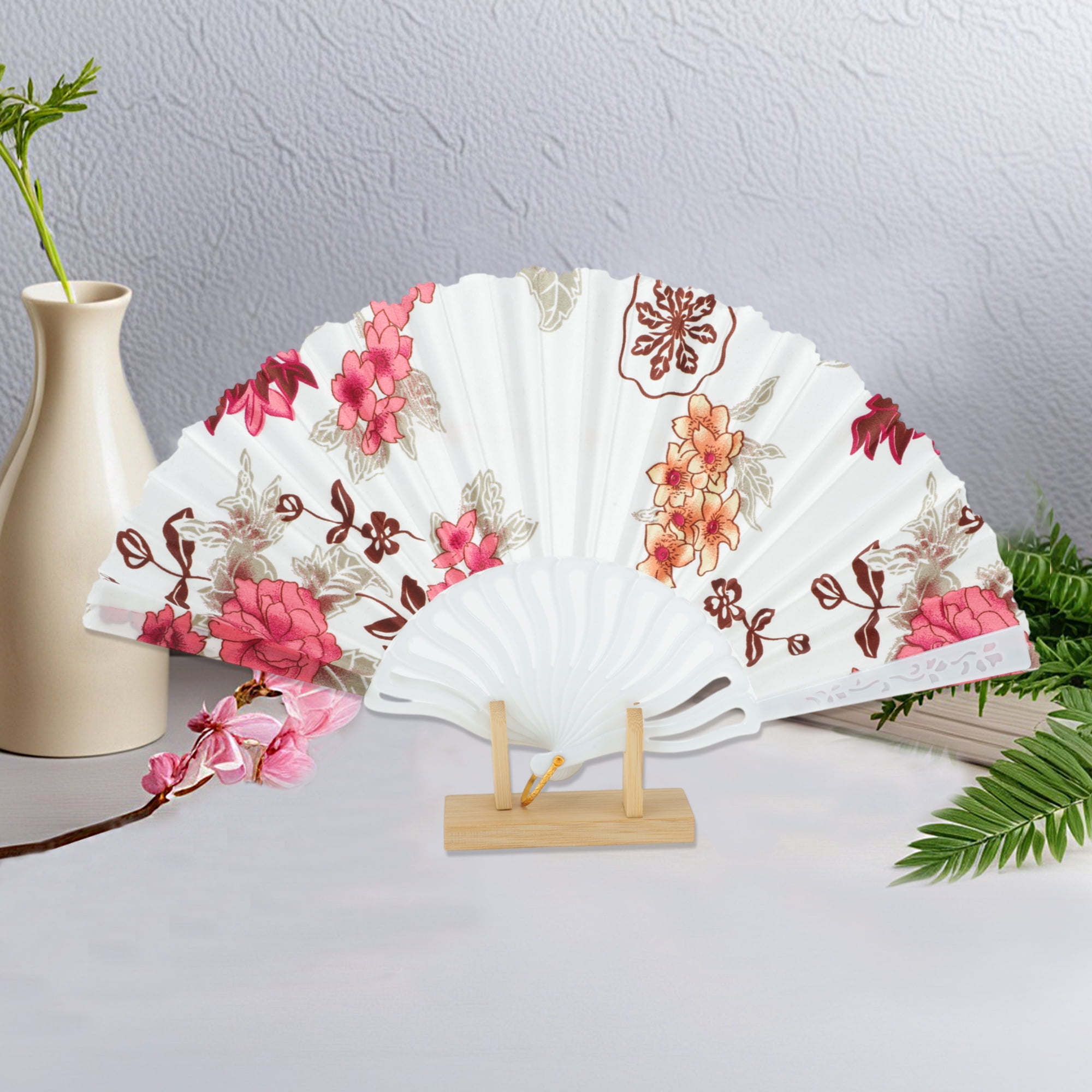 Unique Bargains Elegant Floral Design Folding Hand Fan Red