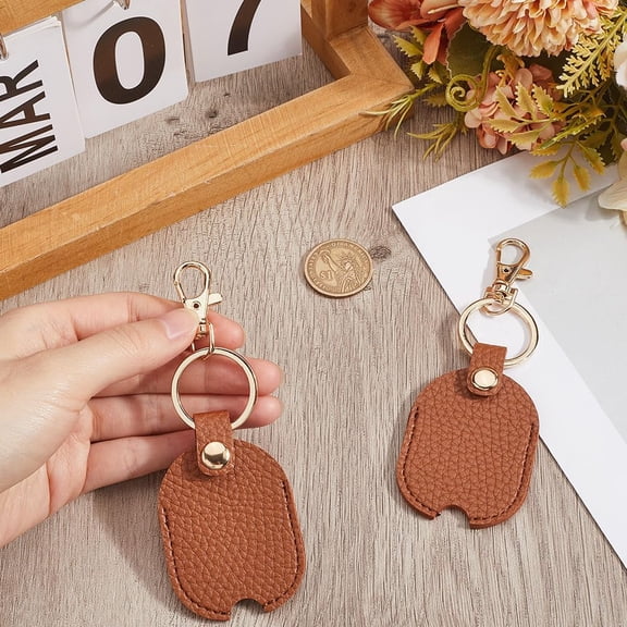 2 pc 2Pcs Key Cover Keyring Brown PU Leather Rectangle Replacement Covers Keychain wit Fob Sleeve Protector Holder