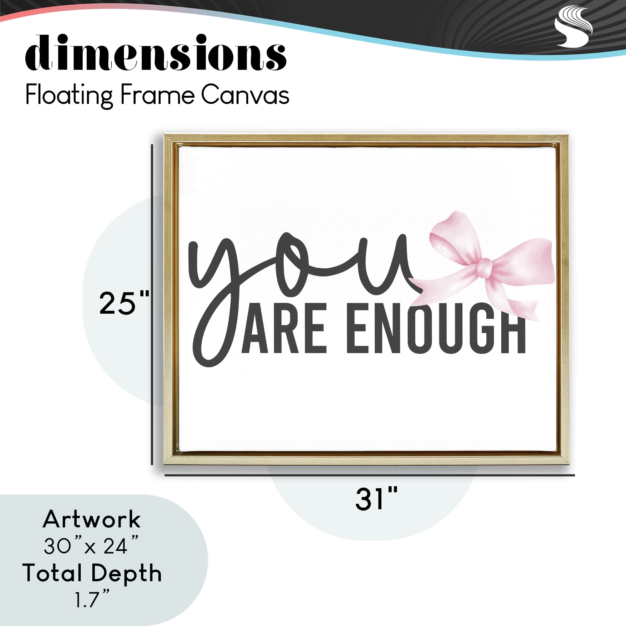 Stupell Industries You Are Enough with Ribbon Gold Framed Floater Canvas Wall Art, design by Kim Allen