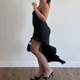 thumbnail image 3 of Robe Formelle Sans Manches pour Femmes Couleur Unie Robe de Soirée Haute Basse, 3 of 6