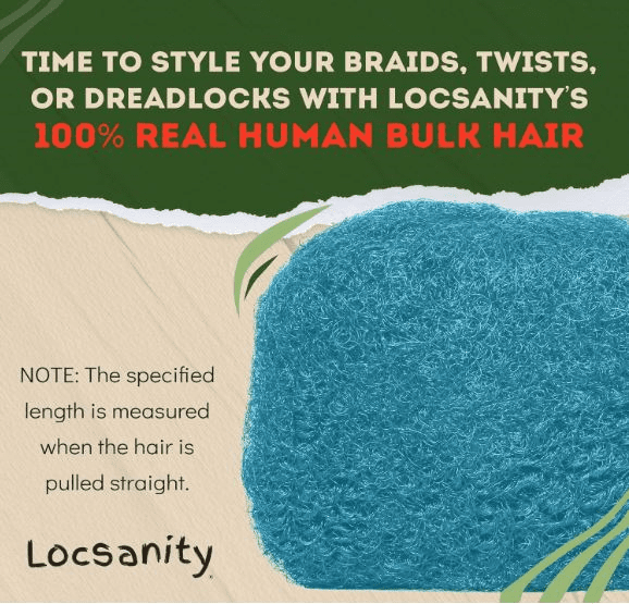 Locsanity Afro Kinky 100% Bulk Natural Human Hair for Braiding, Dreadlocks, Loc Repair, Extensions, Twists & Braids – 8” Length, 1 oz