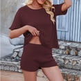 thumbnail image 5 of Oplxuo 2 Piece Outfits for Women Summer Knitted Lounge Sets, Pullover Short Sleeve Sweaters Matching Shorts Travel Sweatsuits, 5 of 6