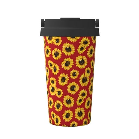 

Ocsxa Sunflowers On Red Print Carry Insulated Coffee Mug Insulated Tumbler Reusable Insulated Cold Brew Iced Coffee Cup Thermos Gifts for Women Men Him Her