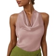 thumbnail image 2 of Babysbule Women's Satin Cowl Neck Halter Sleeveless Blouse, Solid Color Backless Cropped Top, Wrinkle Resistant Shirt for Wedding Brunch and Cocktail Party Wear, 2 of 7