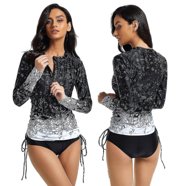 Lishi Geometric Print Rash Guard Two-Piece Swimsuit for Women