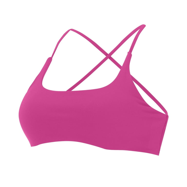 CLZOUD Comfy Bras Hot Pink Women's Sports Bra Padded Crossed Back Bustier  without Underwire Spaghetti Straps for Yoga Fitness Xl 