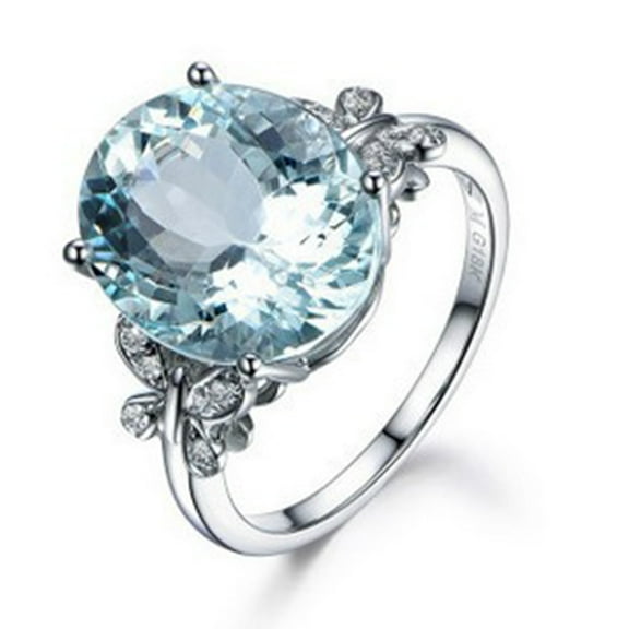 Fashion Sea Blue Topaz Butterfly Platinum Inlaid Zircon Ring