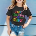 thumbnail image 2 of NINGMENG Hauts et T-Shirts pour Filles, Été, Rentrée Scolaire, Imprimé Lettre, Col Rond, Manches Courtes, Tee-Shirts Décontractés, Noir, 5-6 Ans, 2 of 4