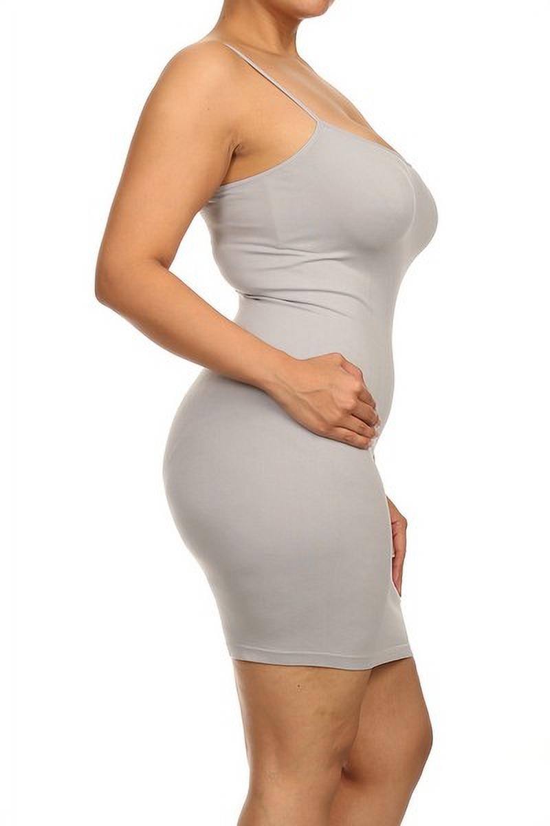 Women's Plus Size Seamless Spaghetti Stap Cami Slip Bodycon Tank Dress, Grey