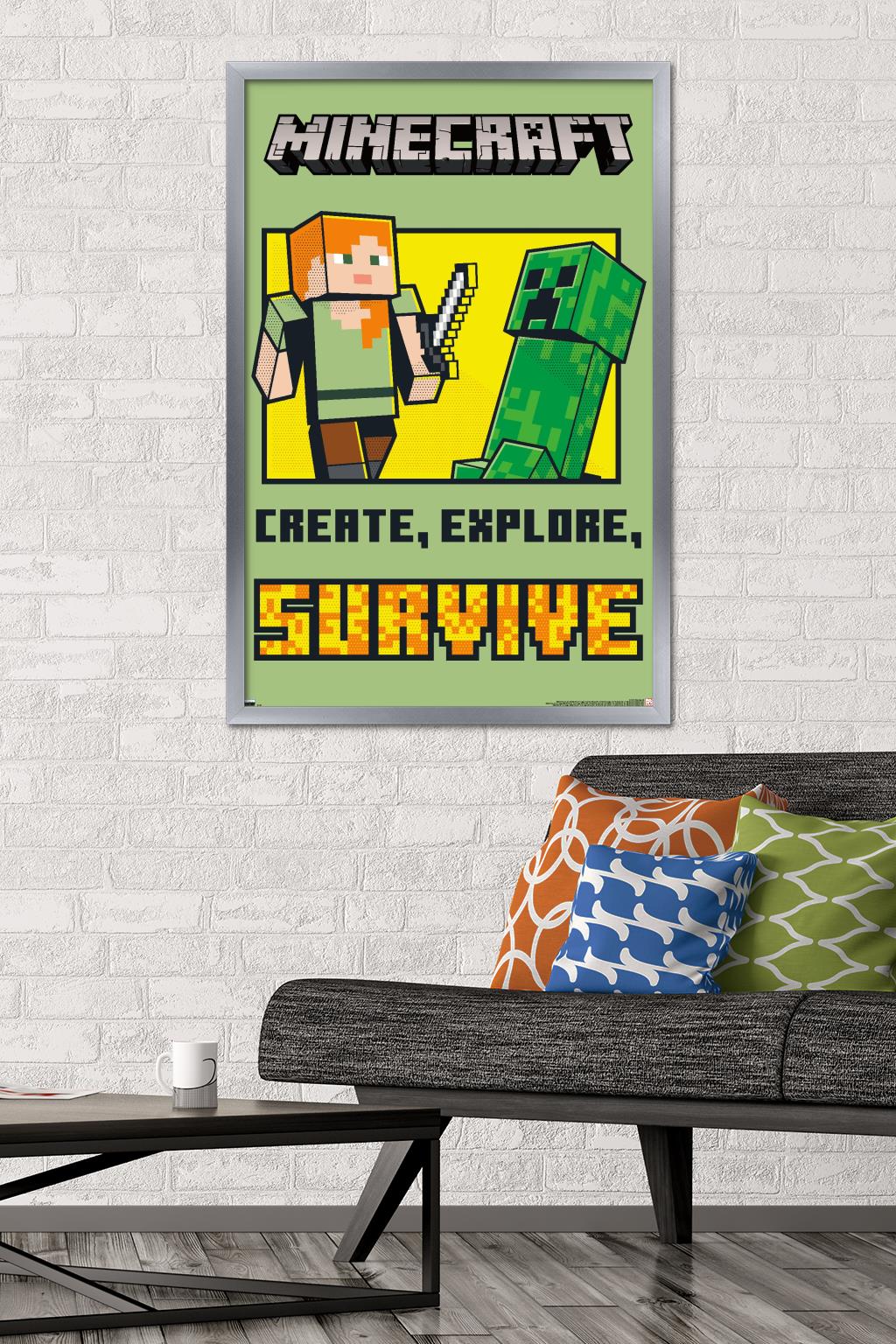 Minecraft - Create, Explore, SurVive Wall Poster, 22.375" x 34", Framed