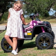 24 Volt ATV for Kids, Sunnyfree 4 Wheeler for Kids, 4WD Power Car Wheels with Remote, Bluetooth, Music, Spring Suspension, Pink