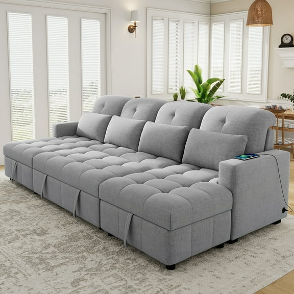 Harper & Bright Designs Oversized Convertible Sectional Sofa Bed with Double Storage Chaise Lounges & 2 USB Ports, Reversible Pull Out Sleeper Sofa for Living Room Apartment, 110.2" Gray