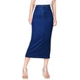 thumbnail image 1 of BodiLover, Women's, Maxi Denim Stretchy Skirt with 2 Back Pockets & Back Slit, Navy, 2XL, 1 of 3
