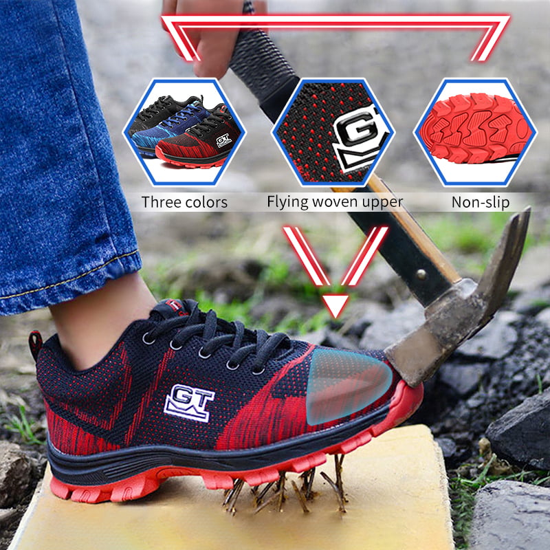 GT Men Safety Shoes Steel Toe Fashion Work Boots Breathable Hiking Climbing Tops