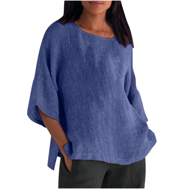 Hauts à Manches 3/4 pour Femmes Mode Été Col Rond Manches 3/4 Blouses Décontractées Unies Hauts Blouses et Hauts Mode Hauts pour Femmes Manches 3/4 Hauts à Manches 3/4 pour l'Été