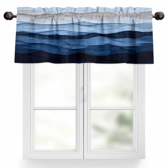 Abstract Art Ocean Valances for Windows, 54 x 18in, Gradient Blue Impressionist Style Rod Pocket Kitchen Valance Curtain Light Filtering Window Treatments for Living Room Bedroom, 1 Panel