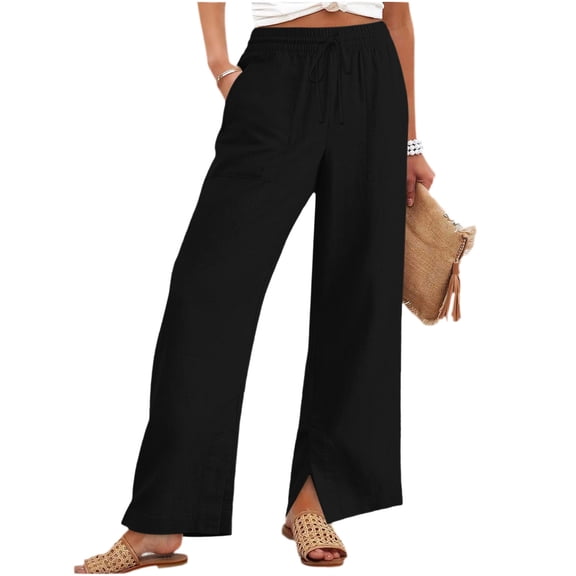 Edvintorg Womens Pants Elastic Waisted Loose Trouser Wide Leg Casual Lightweight Pant with Pocket Womens Clothing Black S-2XL