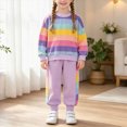 thumbnail image 2 of Futezty Girls 2 Piece Outfit Long Sleeve Sweatshirt and Jogger Pants Rainbow Stripe Tracksuit Fall Winter Clothe Set 2T-7T, 2 of 7