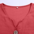 thumbnail image 5 of Oversized Tshirts for Women Casual Cotton Linen Blouse V Neck 3/4 Sleeve Button Decor Loose Fit Red Summer Tops for Women, 5 of 9