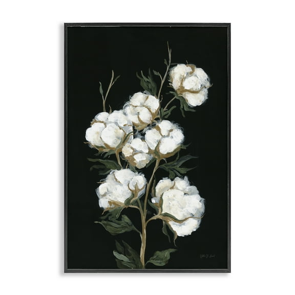 Stupell Industries Vintage Stems of Cotton Plants & Flowers Painting Black Framed Art Print Wall Art, 12 x 18
