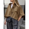 thumbnail image 5 of Womens Oversized Cropped Trench Coats Single Breasted 3/4 Sleeve Casual Button up Jackets, 5 of 8