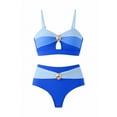 thumbnail image 6 of Herseas Women's 2 Piece Colorblock Bikini Sets Oval Metal Cutout Swimsuit High Waisted Beach Summer Swim Bathing Suits (M, Blue), 6 of 7