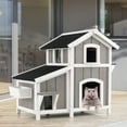 thumbnail image 2 of Infans Outdoor Feral Cat House 2-Story Wooden Kitty Shelter with Escape Door, 2 of 7