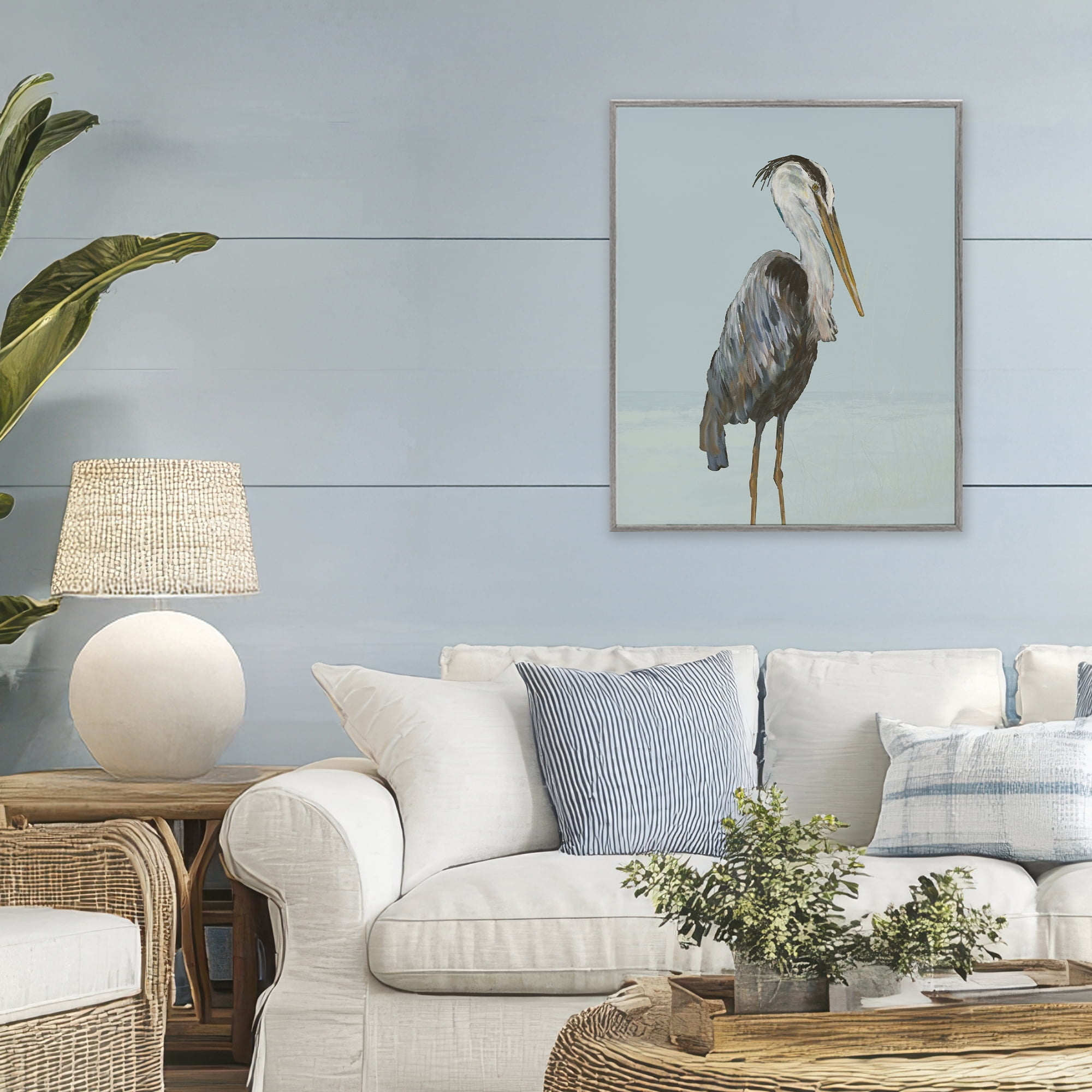 Stupell Industries Coastal Pelican Muted Blue Gray Framed Giclee Art, design by Julie DeRice