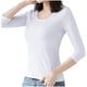 thumbnail image 1 of Camiseta blanca ajustada de manga 3/4 para mujer - Camiseta básica informal - Tejido puro - S-XXXL, 1 of 6