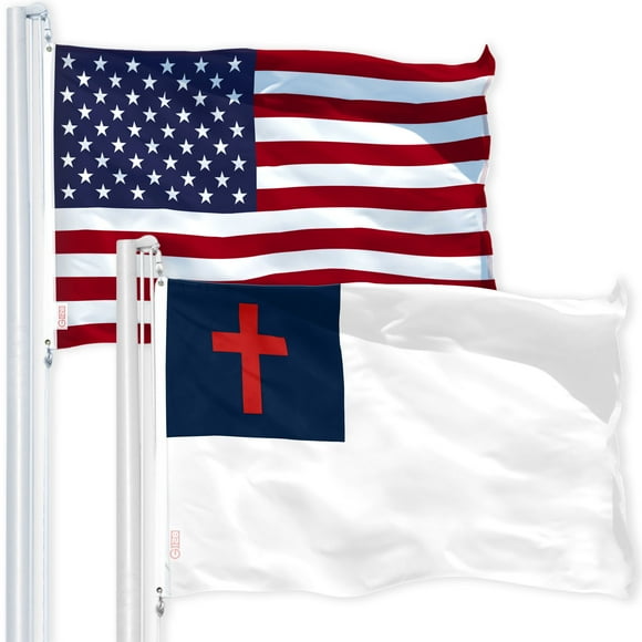 G128 Pack Combo : Drapeau Américain USA 3x5 Pi & Drapeau Chrétien 3x5 Pi, Tous Deux Imprimés Polyester 150D