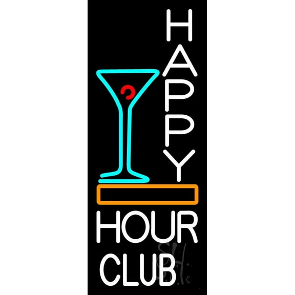 Happy Hour Club LED Neon Sign 24 x 10 - inches, Clear Edge Cut Acrylic Backing, with Dimmer - Bright and Premium built indoor LED Neon Sign for Bar decor.