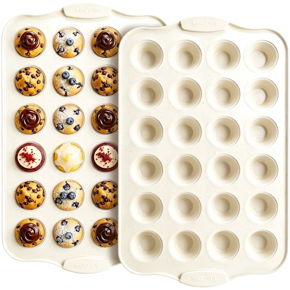Kikcoin 2 Pack Muffin Pan Set, 24-Cup Non-stick Cupcake Pan, Carbon Steel Baking Pans Oven Safe up to 446℉