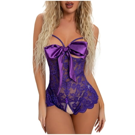 

kakina CMSX Clearance Sexy Lingerie Women Sexy Lace Transparent Perspective Corset Underwear Purple S