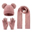 thumbnail image 2 of 3 Pcs Kids Winter Knit Hat Scarf Gloves Set for Boys Girls Pompom Beanie Thick Thermal Sets for Outdoor Ski Wear Watermelon Red 3-12 Years, 2 of 5
