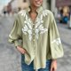 thumbnail image 4 of Camisas de manga larga,Cárdigan con botones florales bordados para mujer, manga larga con cuello en V, mezcla de poliéster y elastano, ropa informal para el hogar y uso diario, sopatenor, 4 of 6