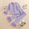 thumbnail image 2 of XDZJLR Girls Outfits Infant Long Sleeve Solid Ribbed Tops And Flare Pants Clothing Set 12-18 Months, 2 of 7