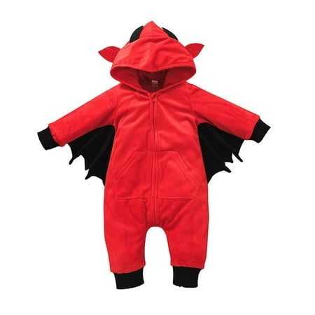 

Penkiiy Toddler Kids Boys Girls Halloween Fashion Cute Cartoon Bat-sleeves Hooded Romper Jumpsuit Cotton One-piece Romper 18-24 Months Red on Sale