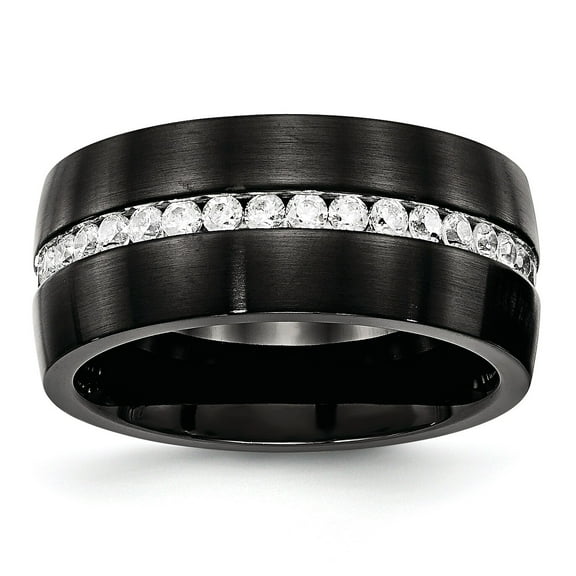 Lex & Lu Chisel Stainless Steel Brushed and Polished Black IP CZ Ring