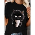 thumbnail image 1 of Women's Casual Sporty T-Shirt, Black Cat Print, Comfort Fit Short Sleeve , Fashion Breathable Casual Top Tee For Adult, Men, Women, Teen, Teenager, Adolescent, Youth, 1 of 6