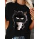thumbnail image 1 of Women's Casual Sporty T-Shirt, Black Cat Print, Comfort Fit Short Sleeve , Fashion Breathable Casual Top Tee For Adult, Men, Women, Teen, Teenager, Adolescent, Youth, 1 of 6