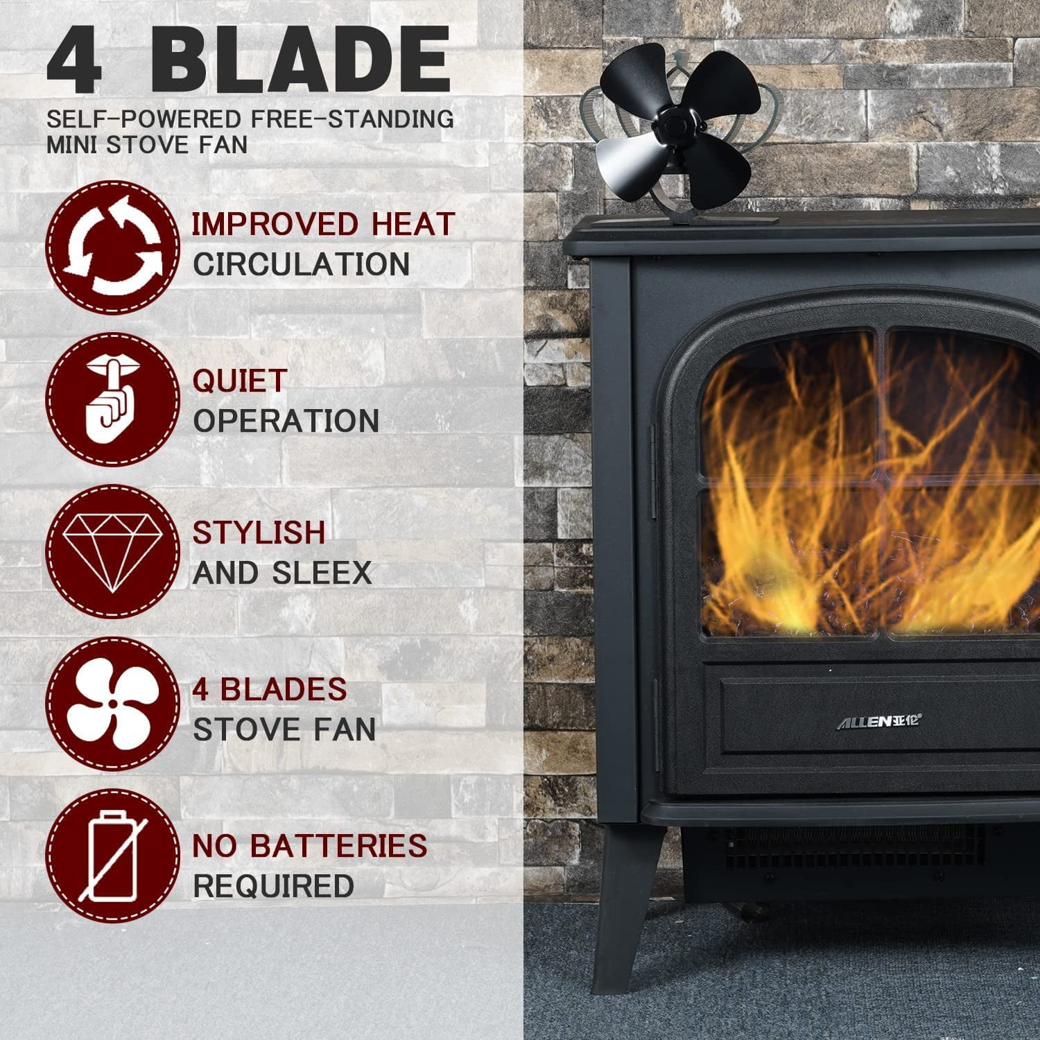 Mini Stove Fan Wood Stove Fan 4 Blade Fireplace Fan for Wood Burners Log  Burner/ Silent Operation/ Eco Friendly/ Efficient Heat Distribution |  Walmart Canada