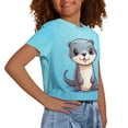 thumbnail image 4 of Uourmeti Cartoon Otter Kids Sports T-Shirt Summer Cute Short Crewneck Pullover Lightweight Short Sleeve Crop Top for Girls 5-14Y, 4 of 6