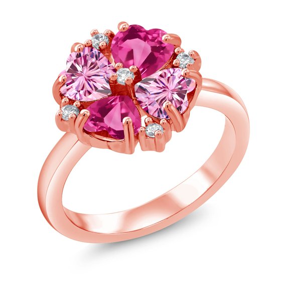 Gem Stone King 18K Rose Gold Plated Silver Pink Moissanite and Pink Created Sapphire Ring for Women (2.28 Cttw, Heart Shape 5MM, Gemstone Birthstone, Size 7)