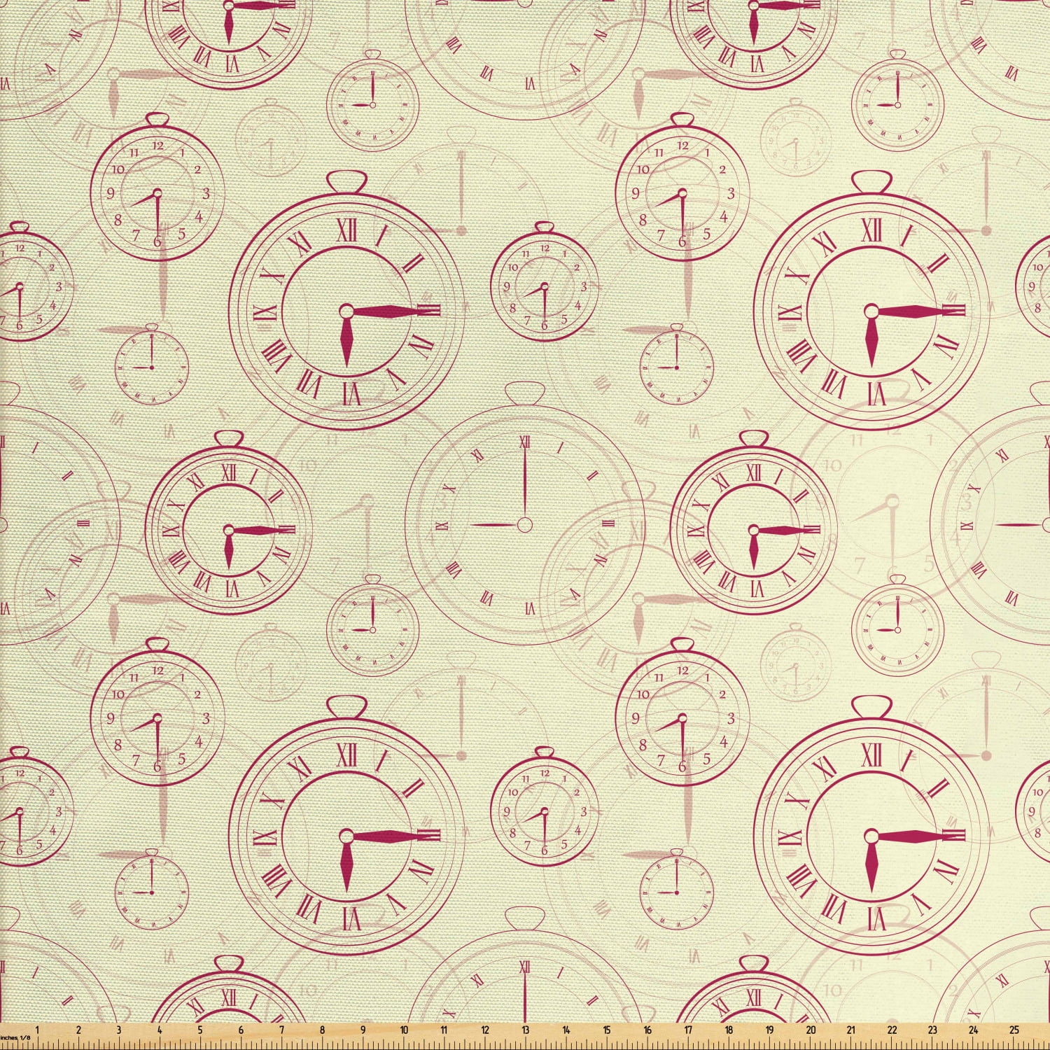 Clock Fabric by The Yard, Vintage Watches with Roman Digits Antique