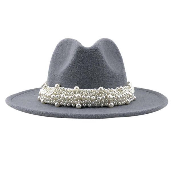 Qarigey Cashmere Fedora Hat Womens Wide Brim Hats Dress Bowler Hat Cap Sombreros Gris