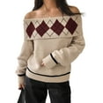 thumbnail image 3 of Women'S Off the Shoulder Sweater Fall Long Sleeve Going Out Y2k Tops Winter Date Night Outfits Khaki S, 3 of 10